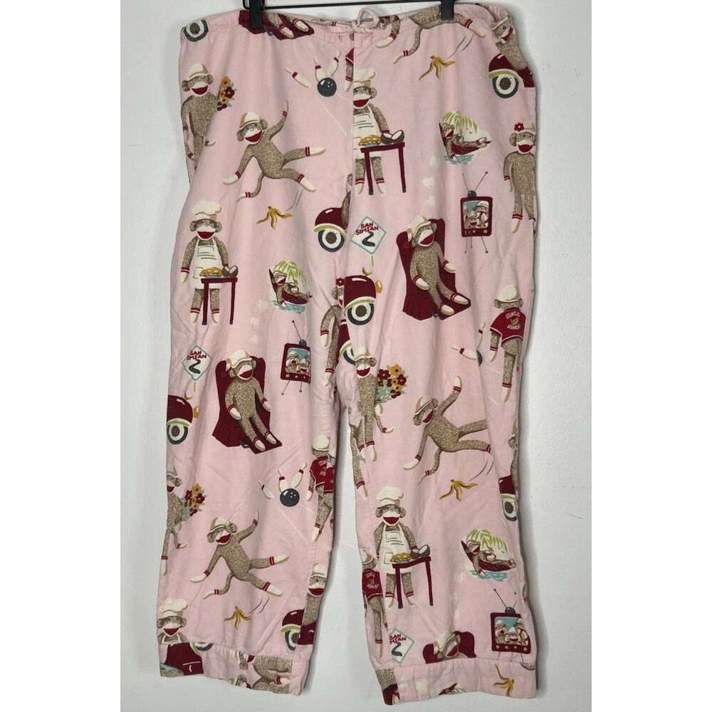 Nick & Nora Pajama Set Womens Medium Sock Monkey Sleepwear Pajamas Top Pants - Picture 8 of 9